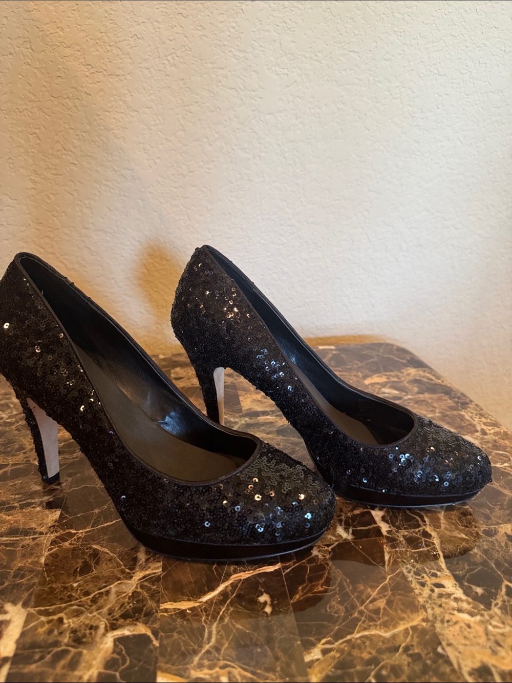 White House Black Market Black Sequin High Heel Pumps